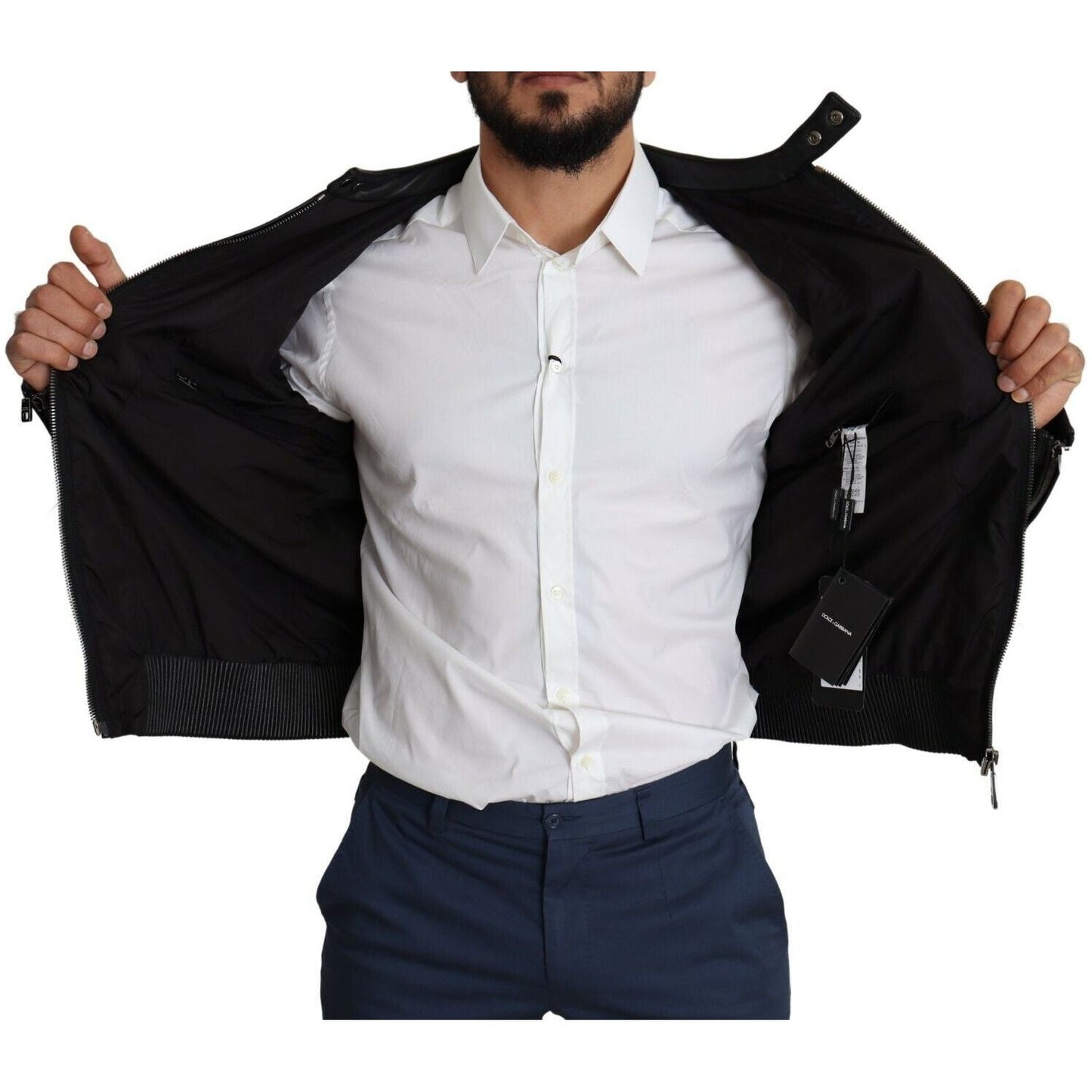 Dolce & Gabbana Black Nylon Full Zip Men Bomber Coat Jacket 1728,40% Leather,67345645728,Black,Bombers - Jackets & Coats - Clothing,Clothing,Dolce & Gabbana,IT44 | XS,IT48 | M,Jackets & Coats - Clothing,Jackets - Men - Clothing,Material: 60% Nylon,Men,Men
