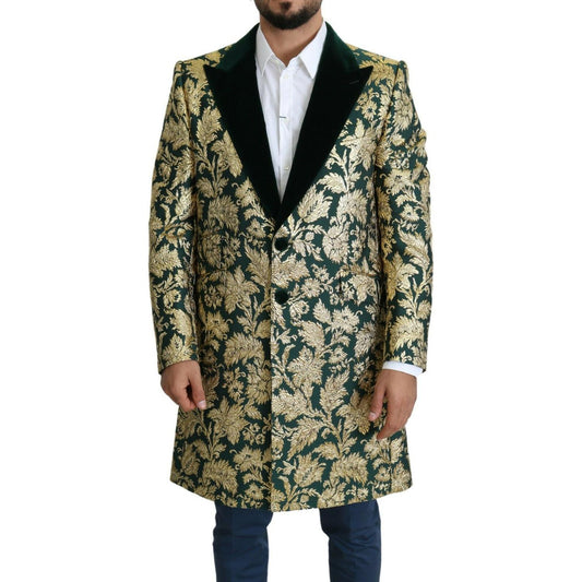 Dolce & Gabbana Elegant Gold Green Jacquard Sicilia Jacket Dolce & Gabbana