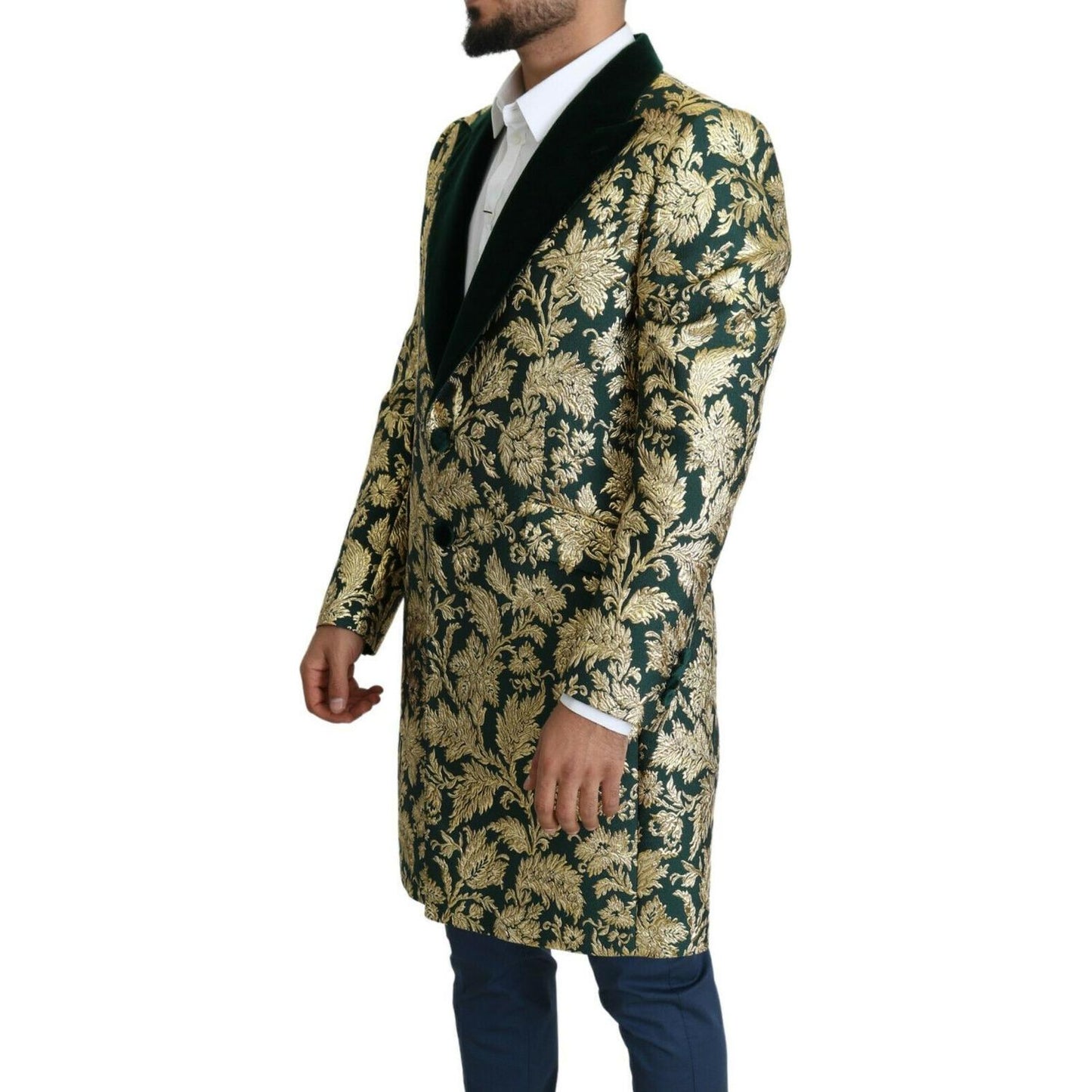 Dolce & Gabbana Elegant Gold Green Jacquard Sicilia Jacket Dolce & Gabbana