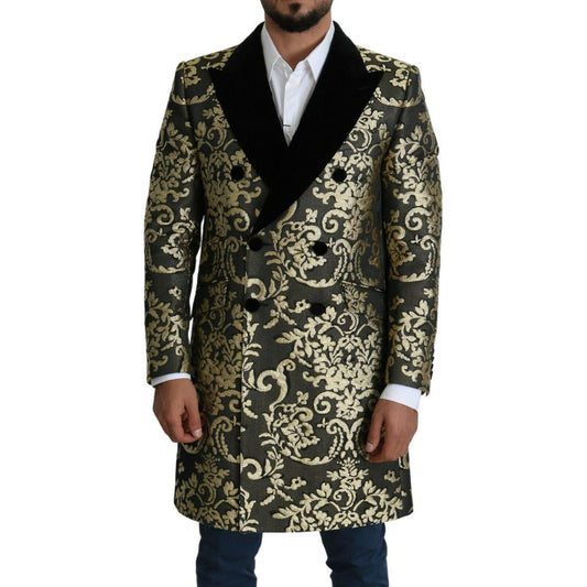 Dolce & Gabbana Black Gold Jacquard Long Coat SICILIA Jacket 1728,67345645728,Blazers - Men - Clothing,Clothing,Coats - Jackets & Coats - Clothing,Dolce & Gabbana,Gold Black,IT46 | S,Jackets & Coats - Clothing,Material: 54% Cotton 46% Polyester,Men,Men -