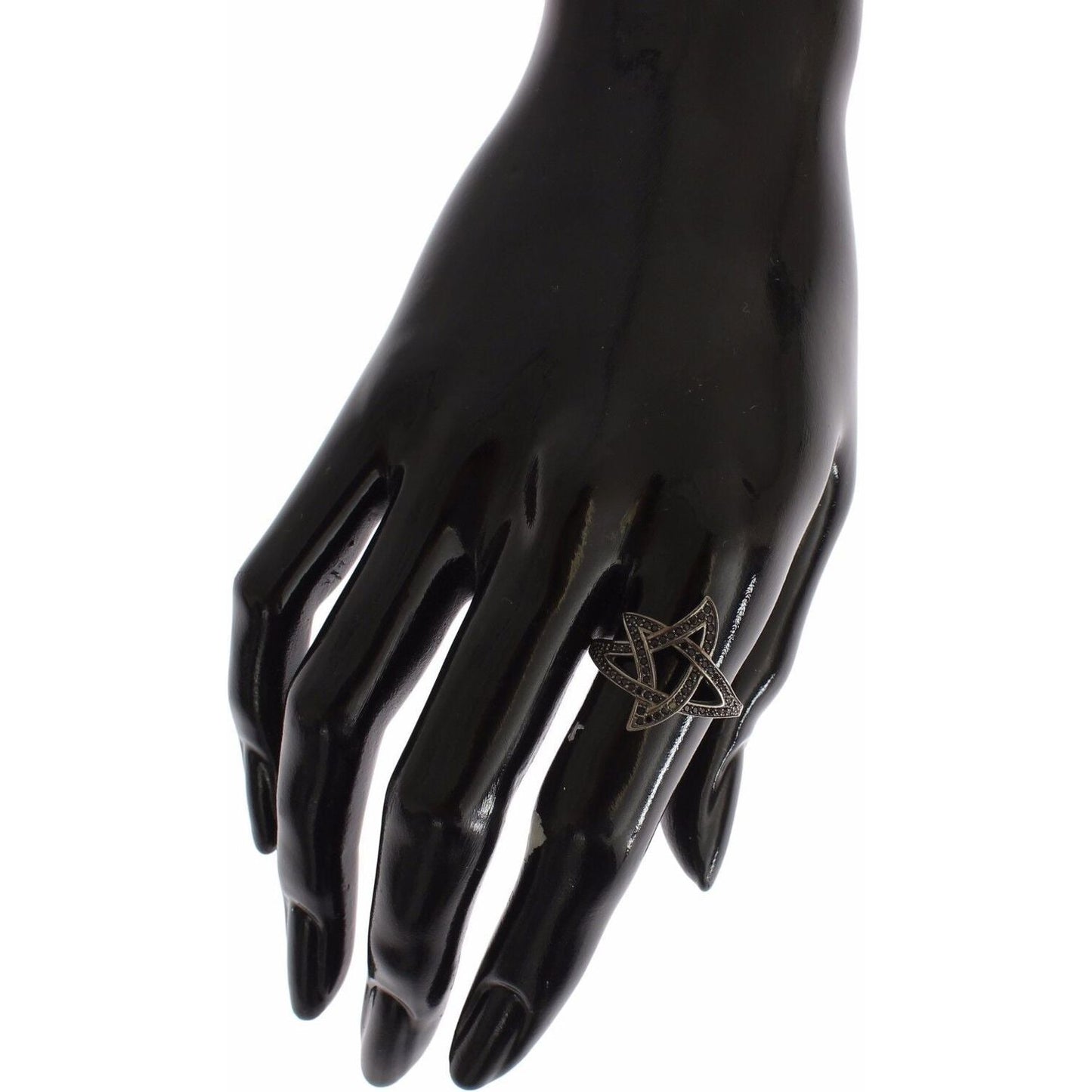 Nialaya Black CZ Rhodium 925 Silver Womens Ring