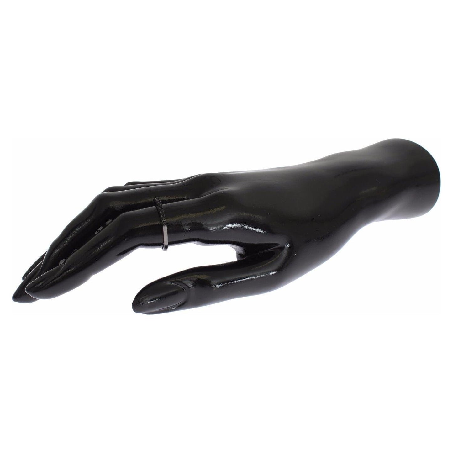 Nialaya Black CZ Rhodium 925 Silver Womens Ring