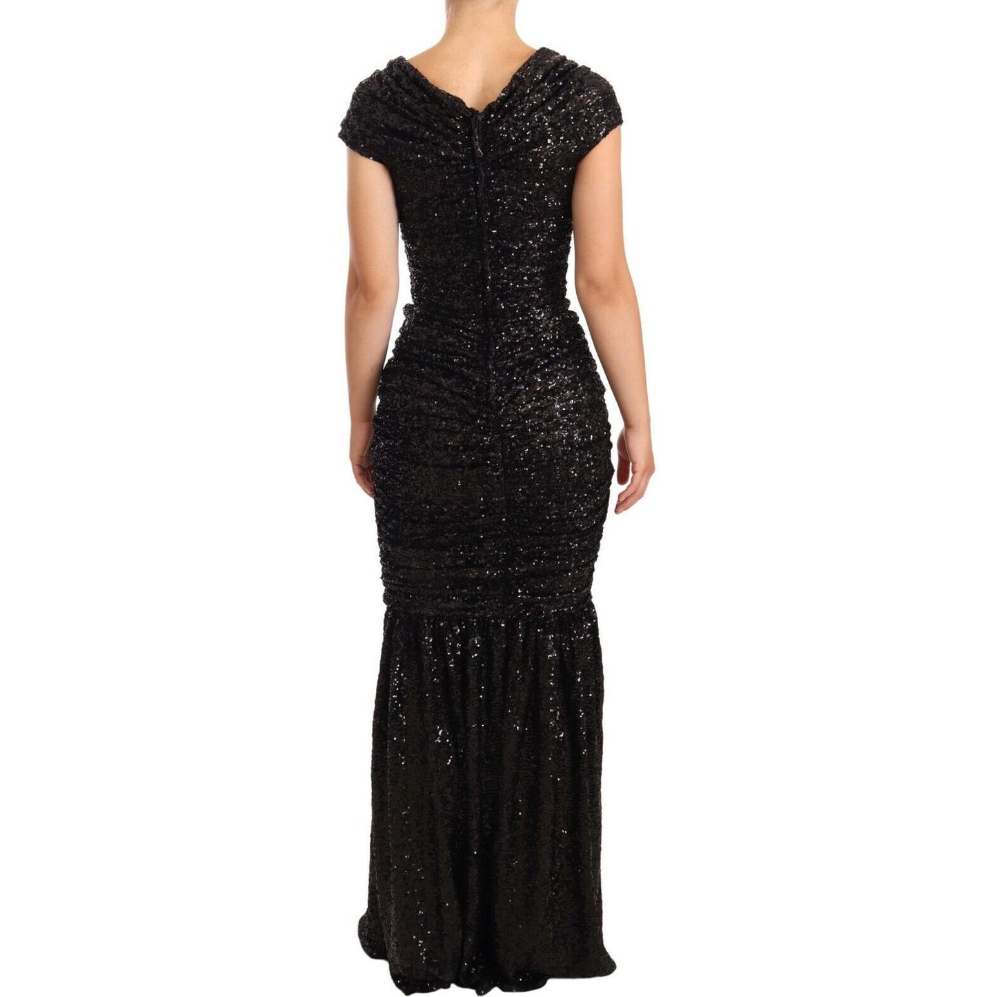 Dolce & Gabbana Black Sequined Open Shoulder Long Gown Dress