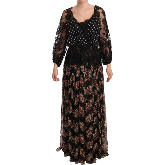 Dolce & Gabbana Elegant Lace Floral Maxi Dress with Polka Dots WOMAN DRESSES Dolce & Gabbana