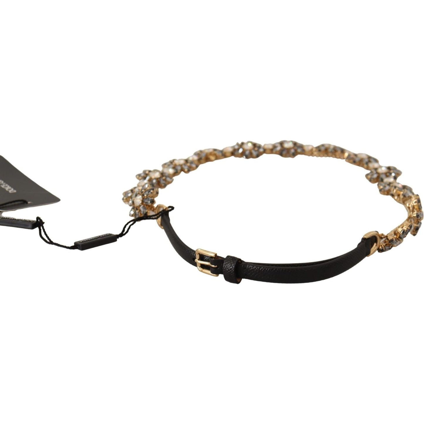 Dolce & Gabbana Elegant Crystal Daisy Chain Leather Belt WOMAN BELTS Dolce & Gabbana