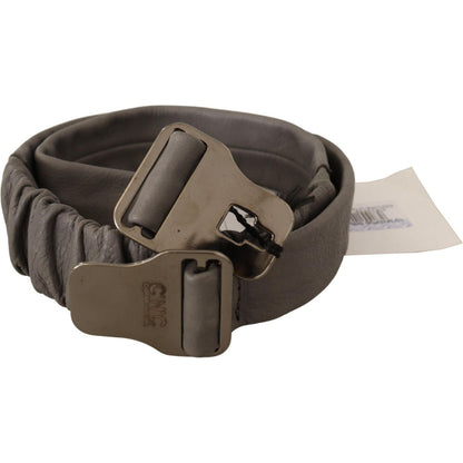 Costume National Gray Leather Silver Buckle Waist Belt
