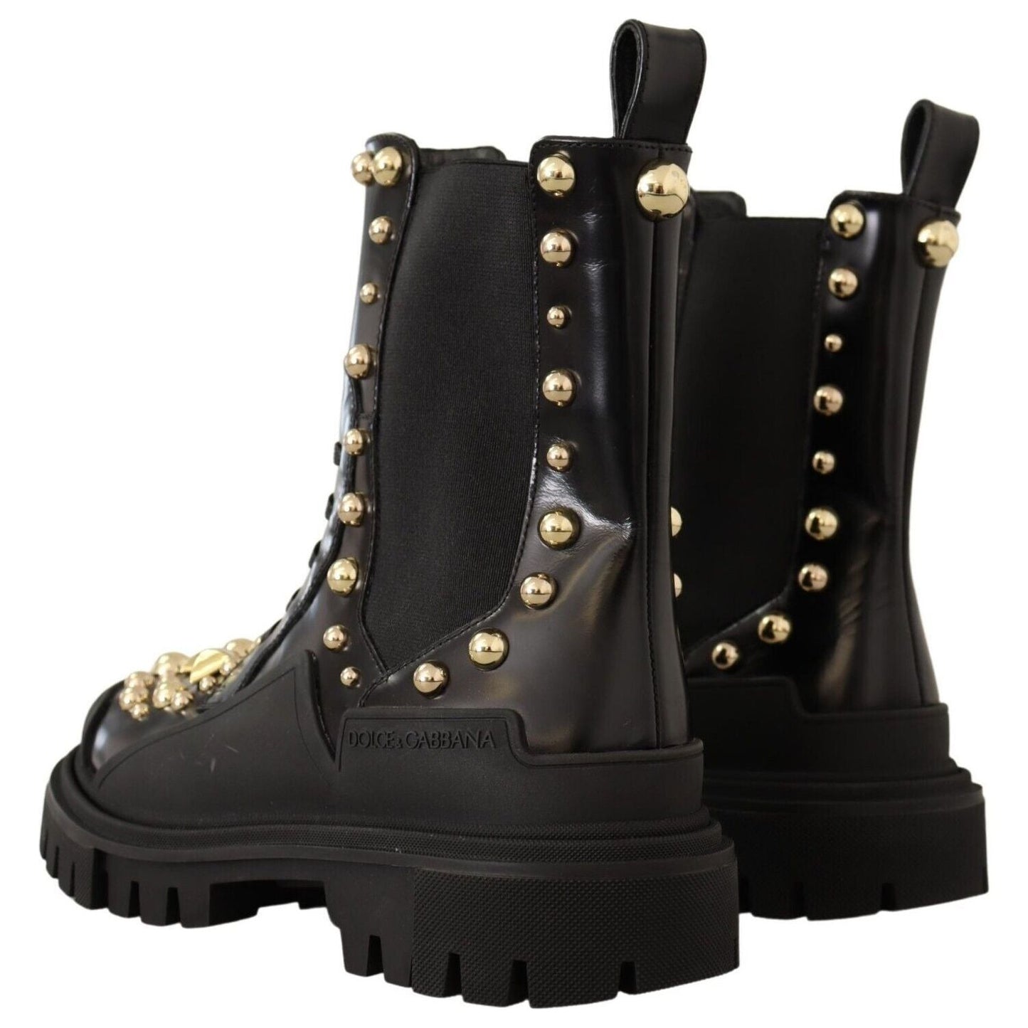 Dolce & Gabbana Studded Leather Combat Boots with Embroidery Dolce & Gabbana