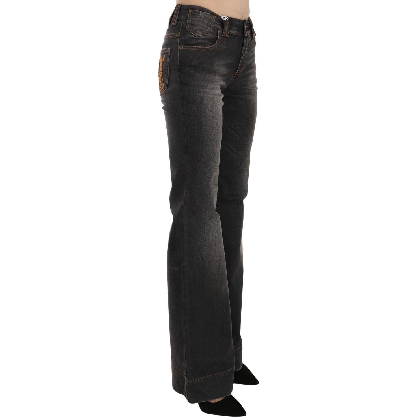 Dolce & Gabbana Svelte Mid Waist Flared Black Denim Jeans & Pants Dolce & Gabbana