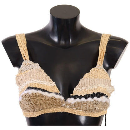 Dolce & Gabbana Beige Straw Raffia Woven Crochet Cover Up Top