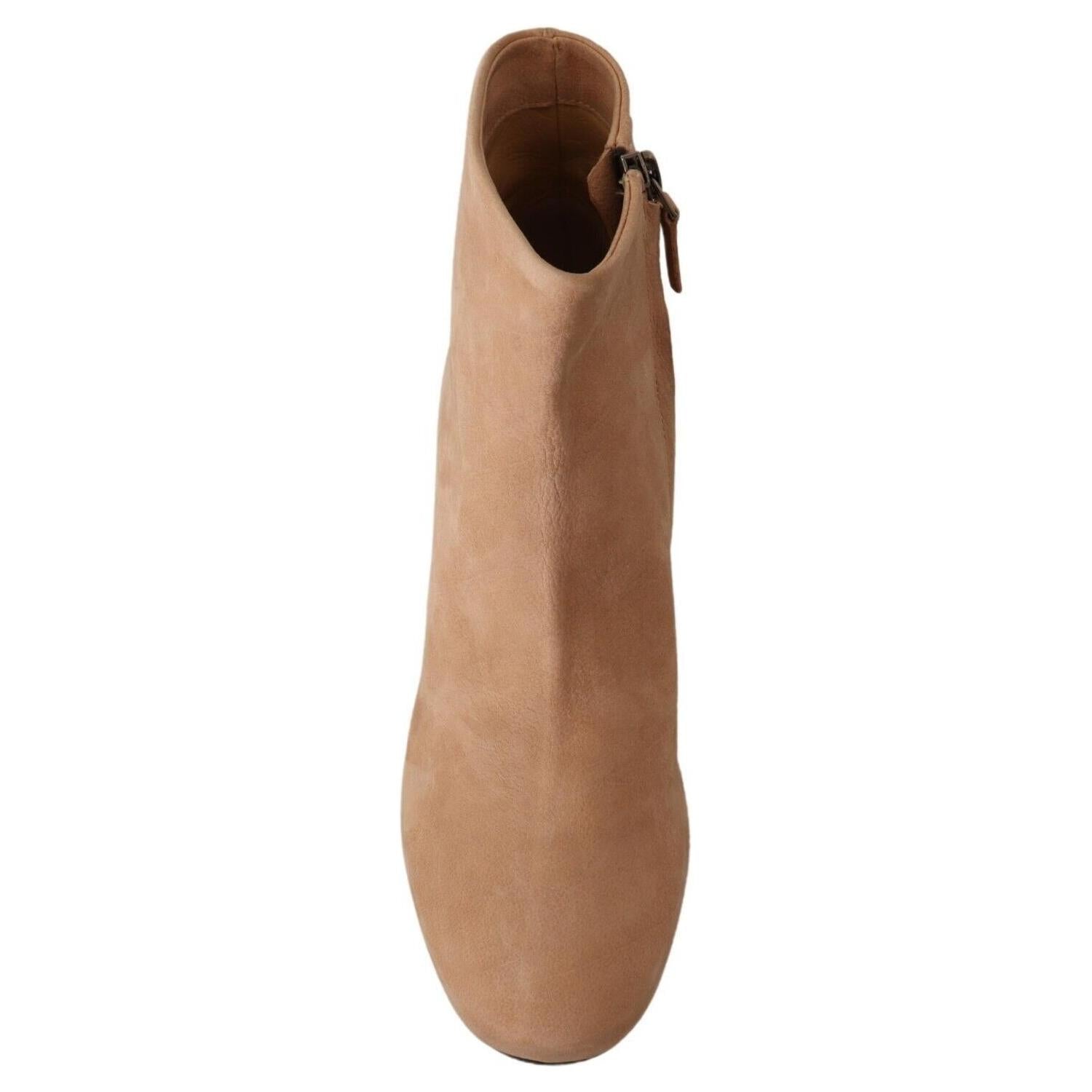 DEL CARLO Beige Suede Leather Mid Heels Pumps Boots Shoes