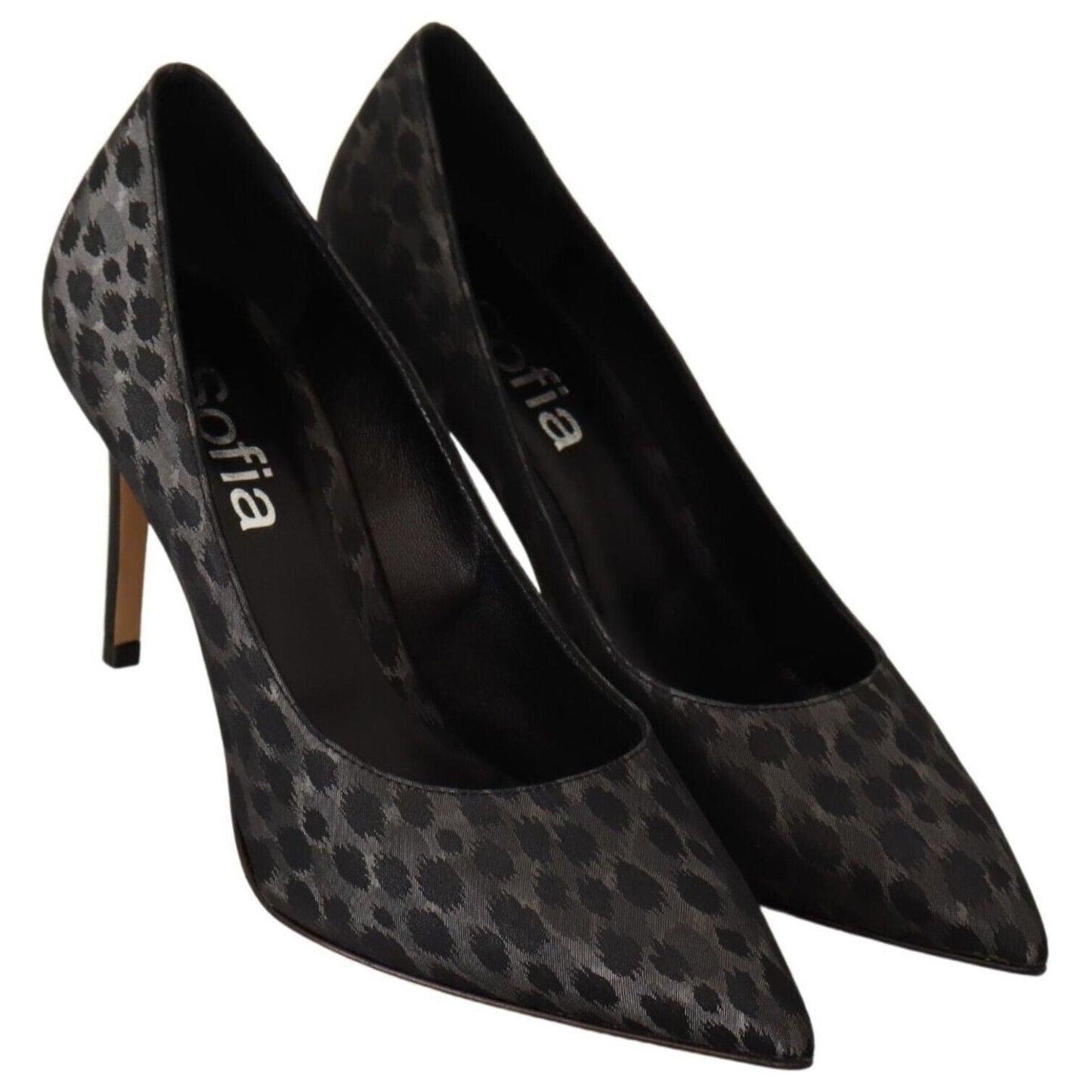 Sofia Black Leopard Leather Stiletto High Heels Pumps Shoes