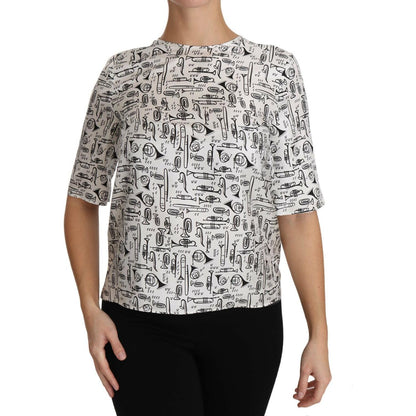 Dolce & Gabbana White Musical Instruments Print Blouse