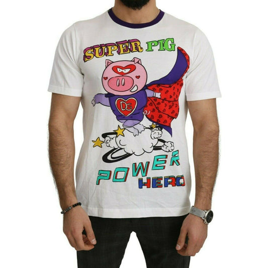 Dolce & Gabbana White Cotton Top Super Power Pig T-shirt 1728,67345645728,Clothing,Dolce & Gabbana,IT44 | XS,IT46 | S,Material: 100% Cotton,Men,Men - Clothing,New with tags,T-Shirts - Clothing,T-Shirts - Men - Clothing,T-Shirts - T-Shirts - Clothing,White