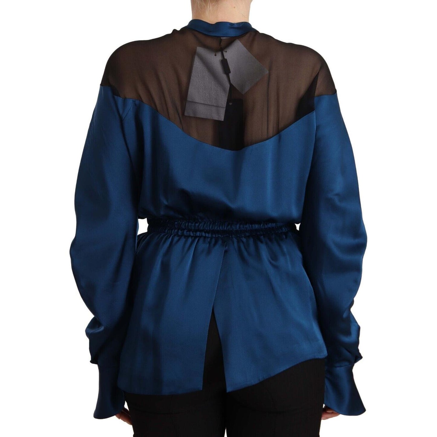 Masha Ma Elegant Crew Neck Silk Blouse in Blue WOMAN TOPS AND SHIRTS Masha Ma