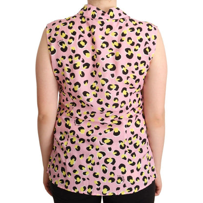 Love Moschino Pink Leopard Print Sleeveless Collared Polo Top