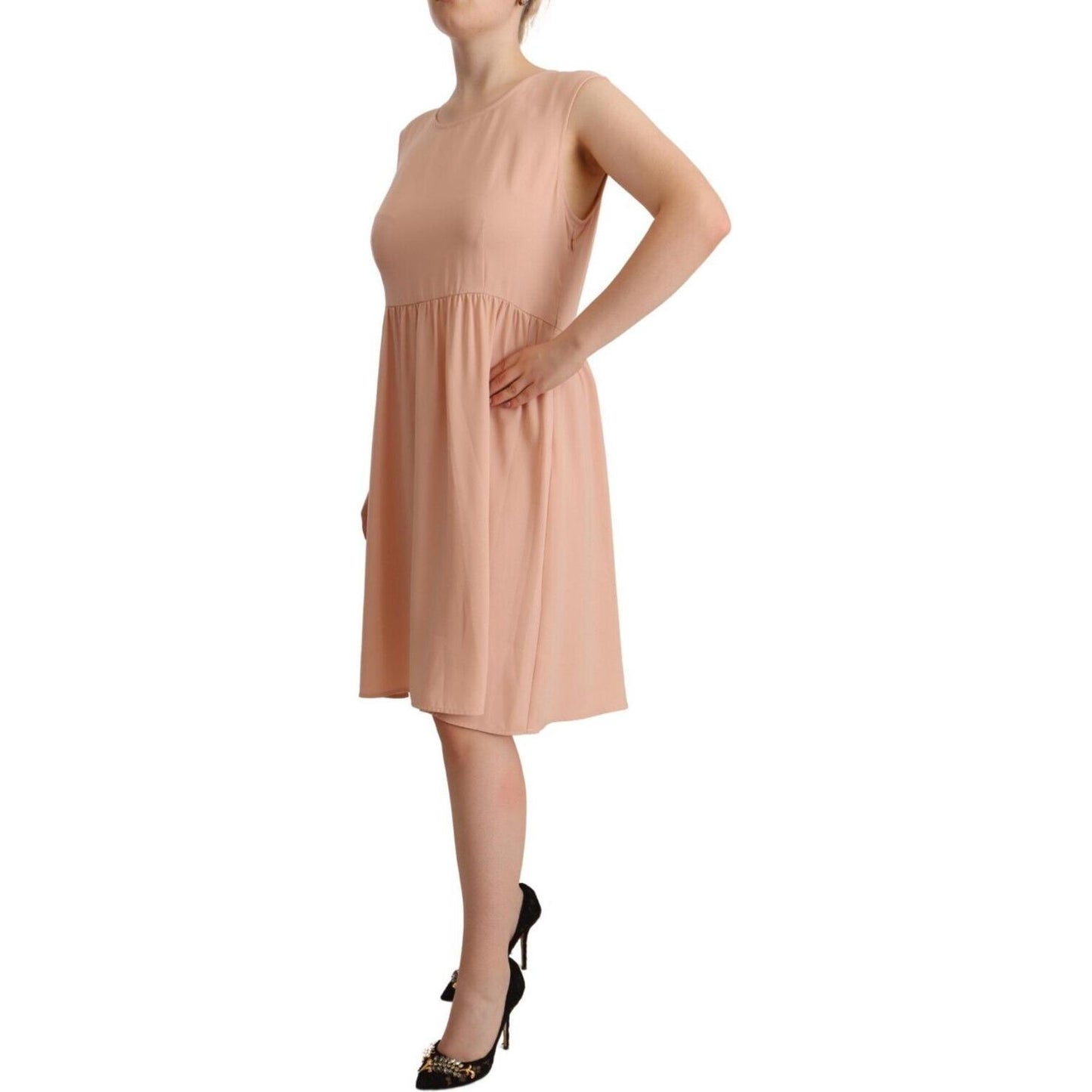Twinset Beige Polyester Sleeveless Shift Knee Length Dress
