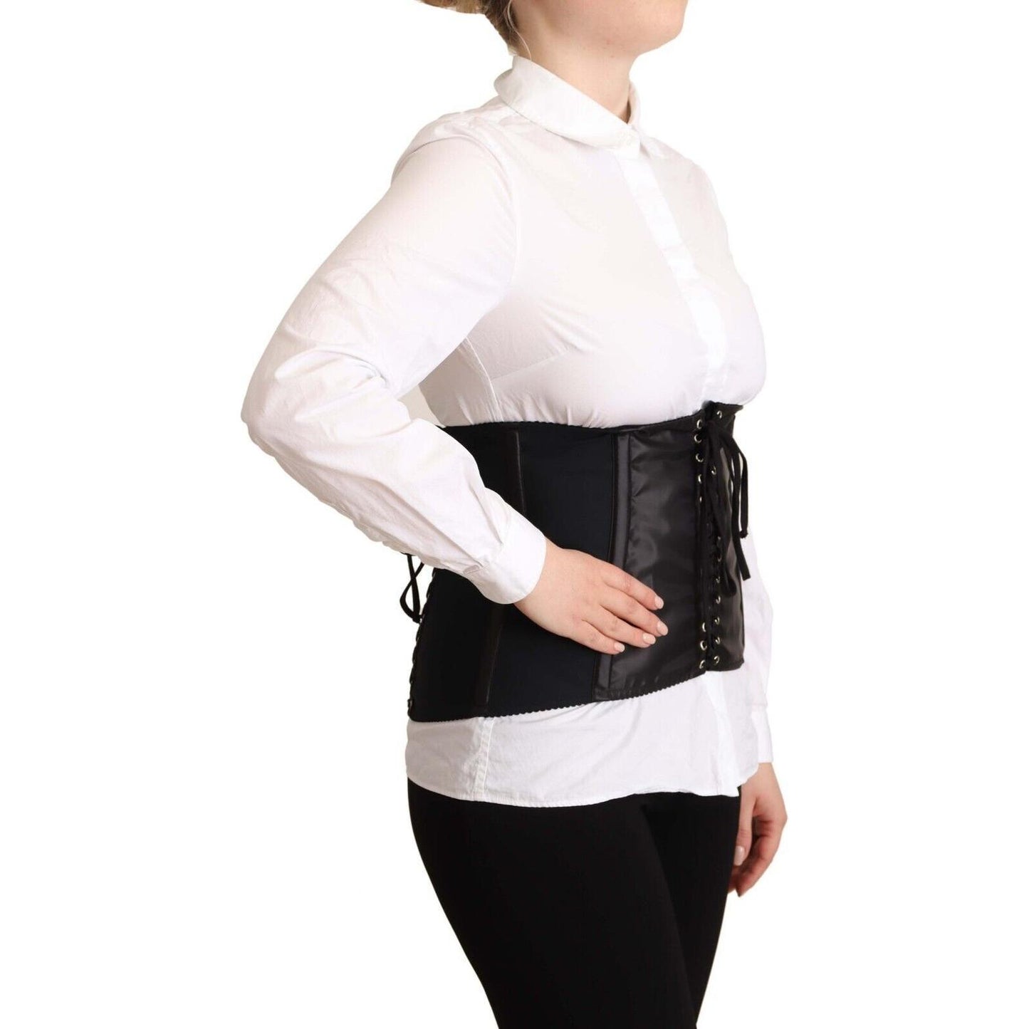 Dolce & Gabbana Black Corset Belt Stretch Waist Strap Top
