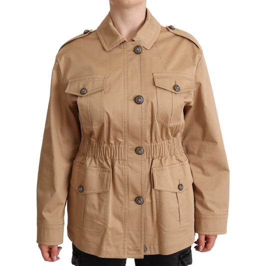 Dolce & Gabbana Chic Beige Button Down Coat with Embellishments WOMAN COATS & JACKETS Dolce & Gabbana