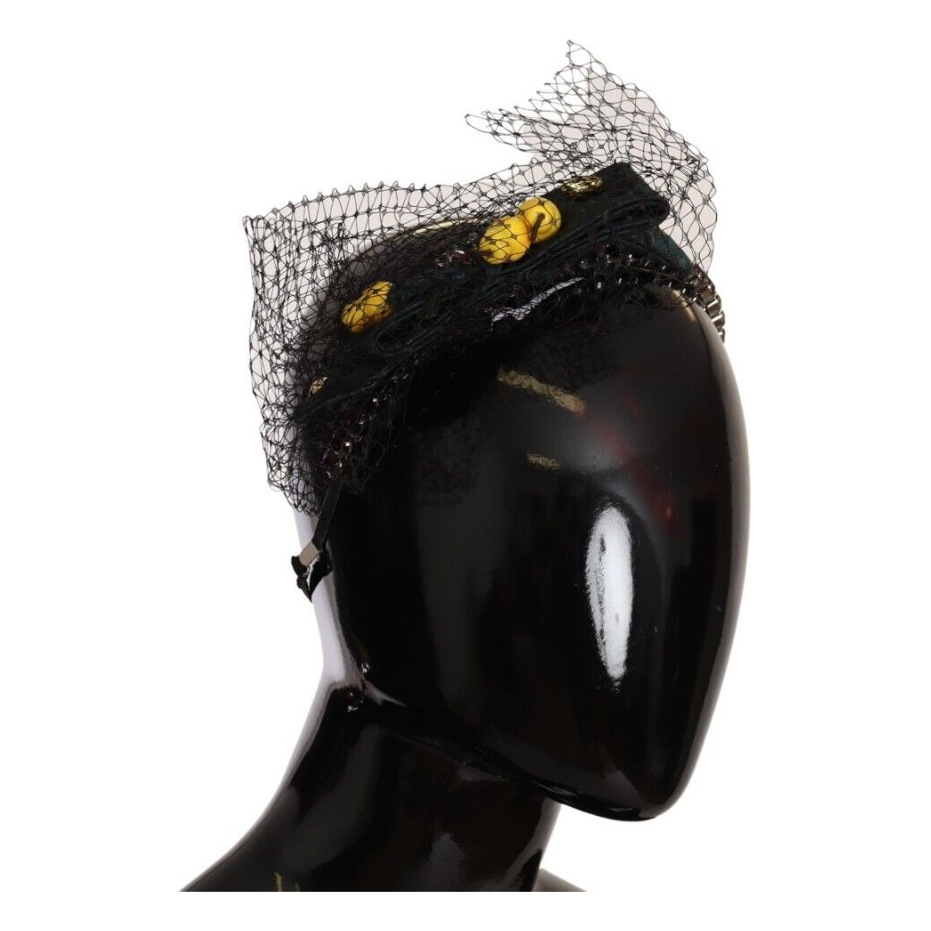 Dolce & Gabbana Silver Tiara Crystals Fruits Black Mesh Diadem Headband