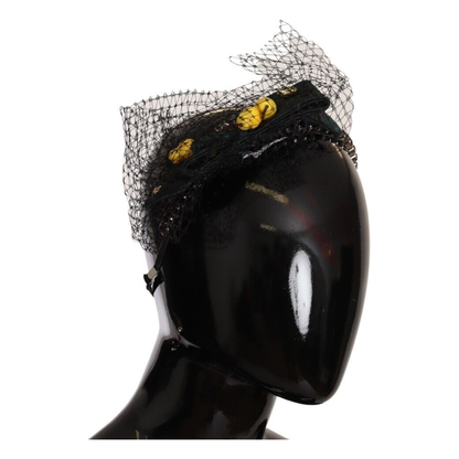 Dolce & Gabbana Silver Tiara Crystals Fruits Black Mesh Diadem Headband