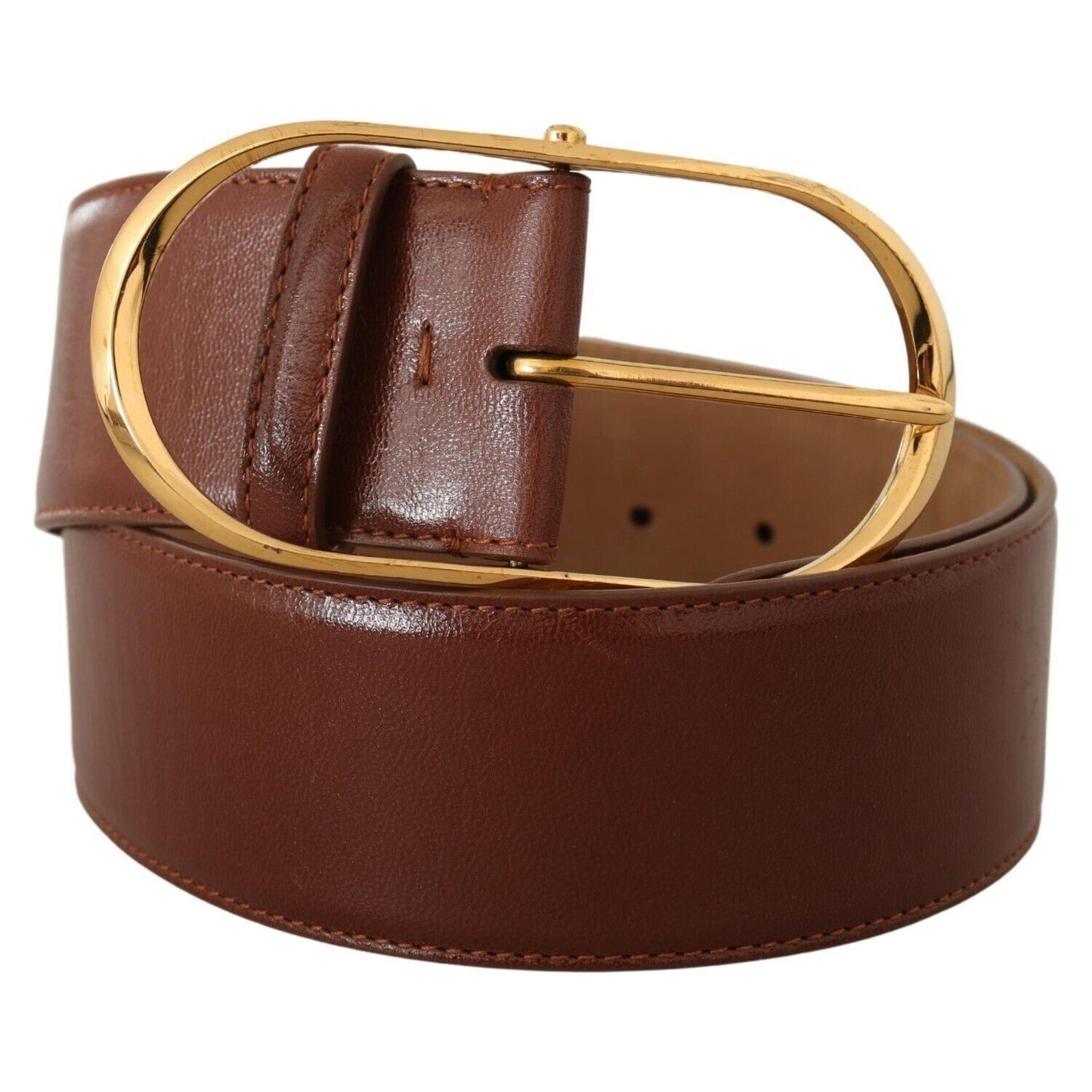 Dolce & Gabbana Elegant Brown Leather Belt with Gold Buckle Dolce & Gabbana