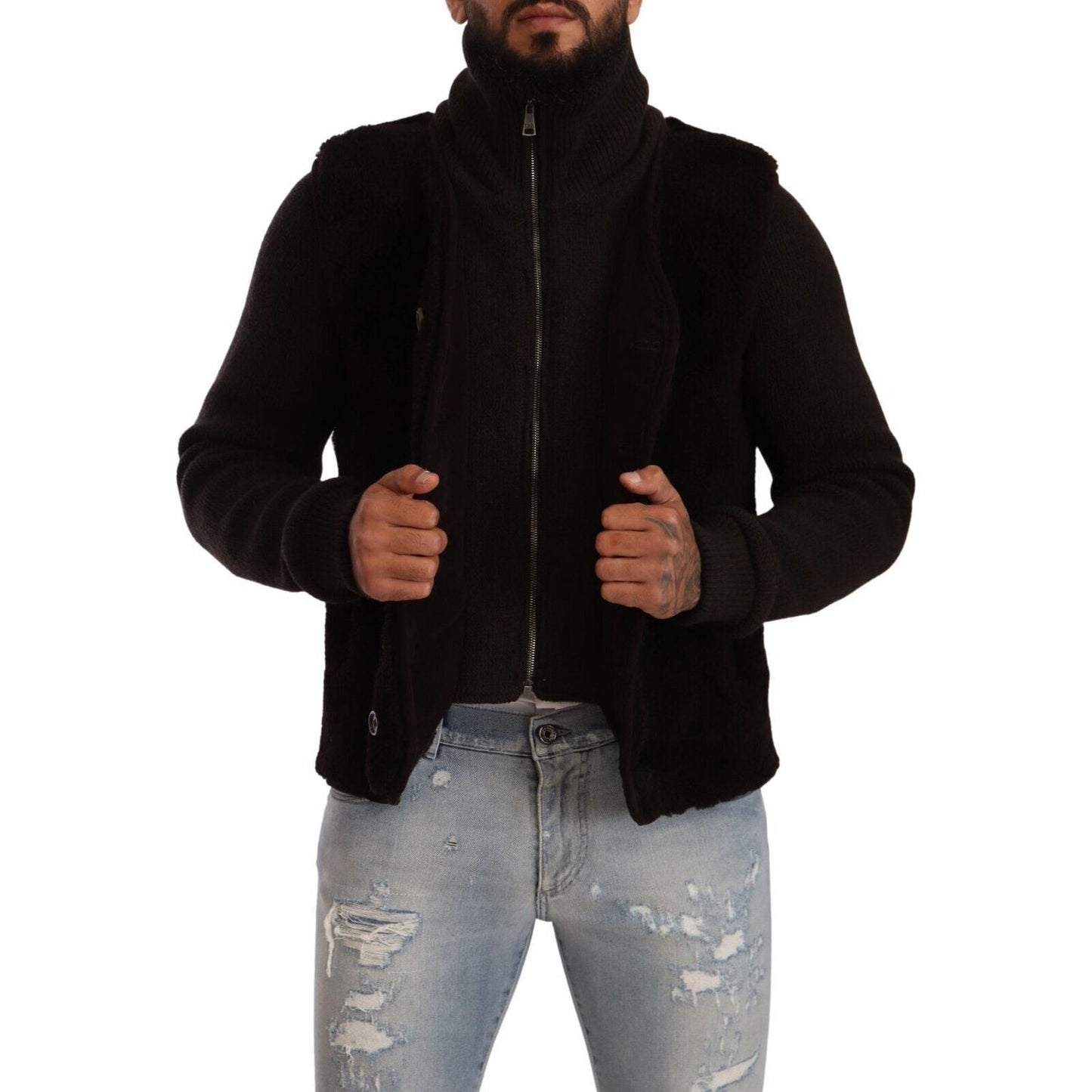 Dolce & Gabbana Black Leather Mens Turtle Neck Coat Jacket 1728,67345645728,Black,Bombers - Jackets & Coats - Clothing,Clothing,Dolce & Gabbana,IT48 | M,Jackets & Coats - Clothing,Jackets - Men - Clothing,Material: 100% Leather,Men,Men - Clothing,New with
