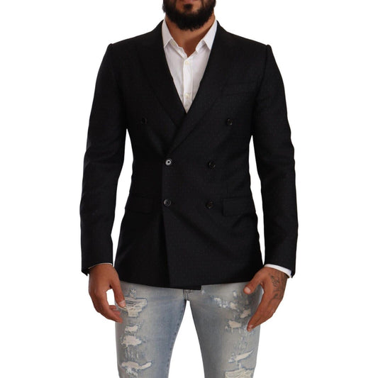 Dolce & Gabbana Black Dotted Double Breasted MARTINI Jacket 1728,67345645728,Black,Blazers - Suits & Blazers - Clothing,Clothing,Dolce & Gabbana,IT46 | S,Jackets - Men - Clothing,Material: 100% Virgin Wool,Men,Men - Clothing,New with tags,Suits & Blazers