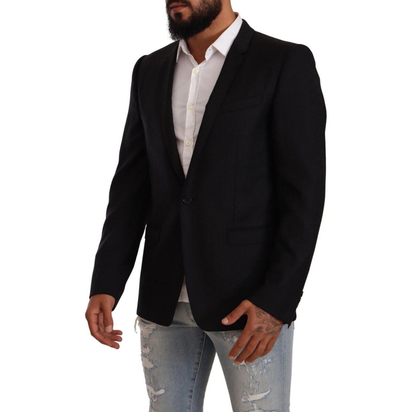 Dolce & Gabbana Black Wool Single Breasted Suit GOLD Jacket 1728,67345645728,Black,Blazers - Suits & Blazers - Clothing,Clothing,Dolce & Gabbana,IT50 | L,Jackets - Men - Clothing,Material: 100% Virgin Wool,Men,Men - Clothing,New with tags,Suits & Blazers