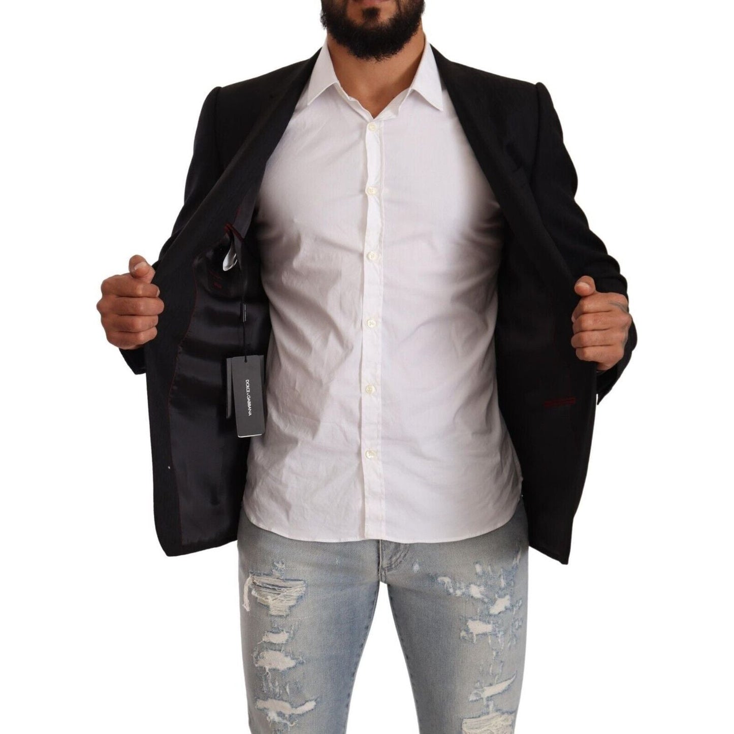 Dolce & Gabbana Black Wool Single Breasted Suit GOLD Jacket 1728,67345645728,Black,Blazers - Suits & Blazers - Clothing,Clothing,Dolce & Gabbana,IT50 | L,Jackets - Men - Clothing,Material: 100% Virgin Wool,Men,Men - Clothing,New with tags,Suits & Blazers