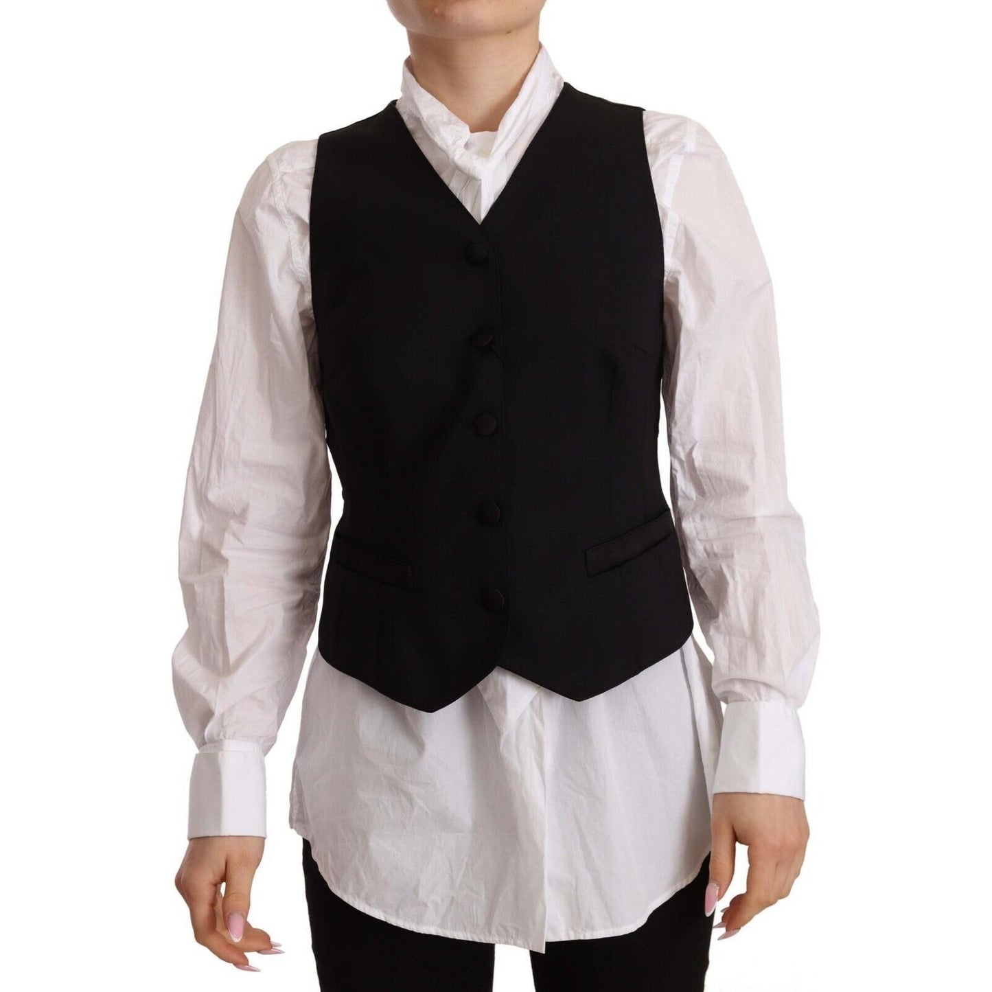 Dolce & Gabbana Black Button Down Sleeveless Vest Viscose Top