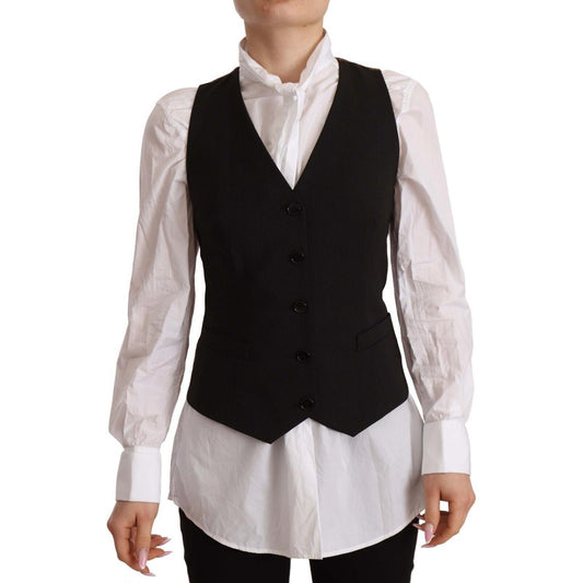 Dolce & Gabbana Elegant Black Buttoned Vest Top Dolce & Gabbana