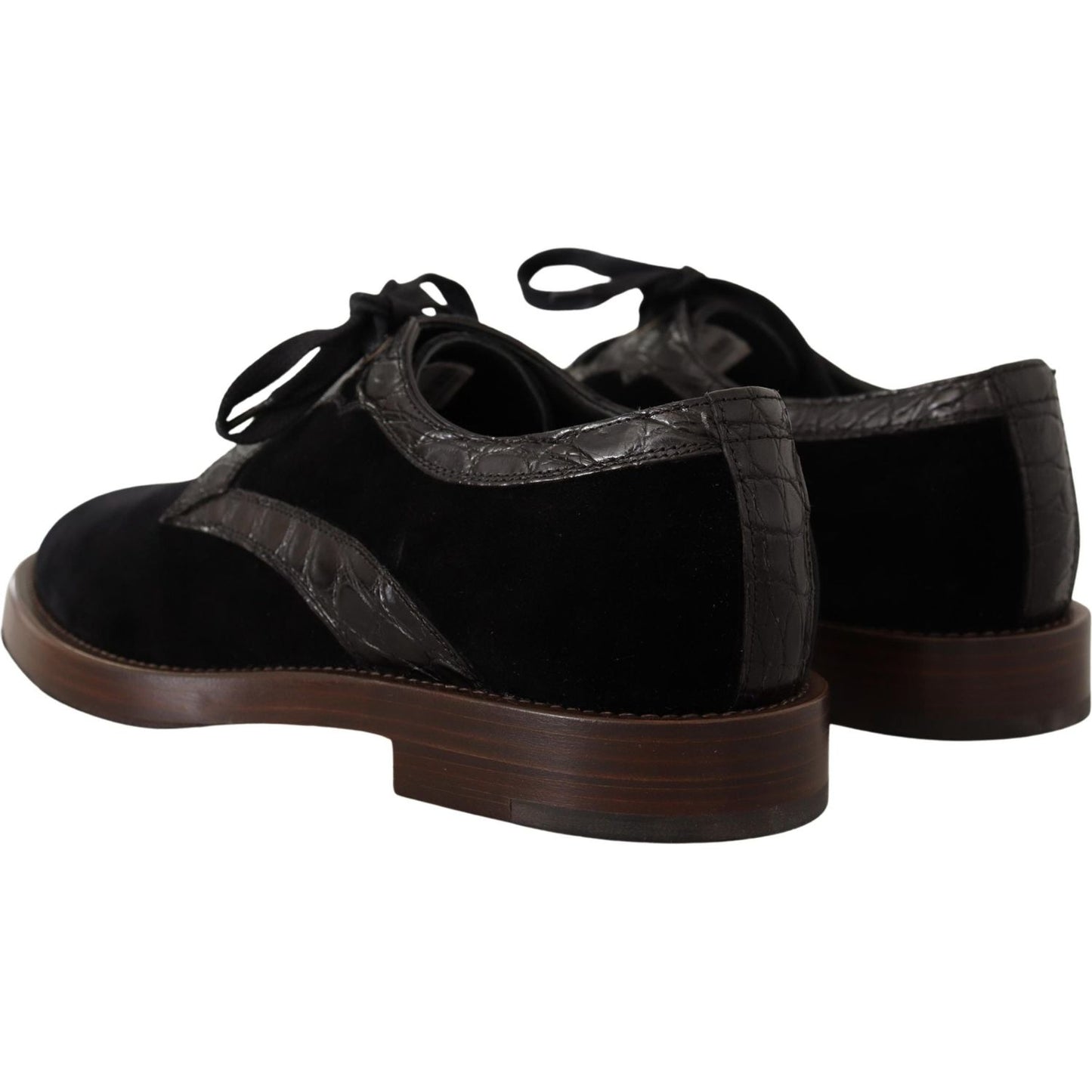 Dolce & Gabbana Black Velvet Exotic Leather Shoes