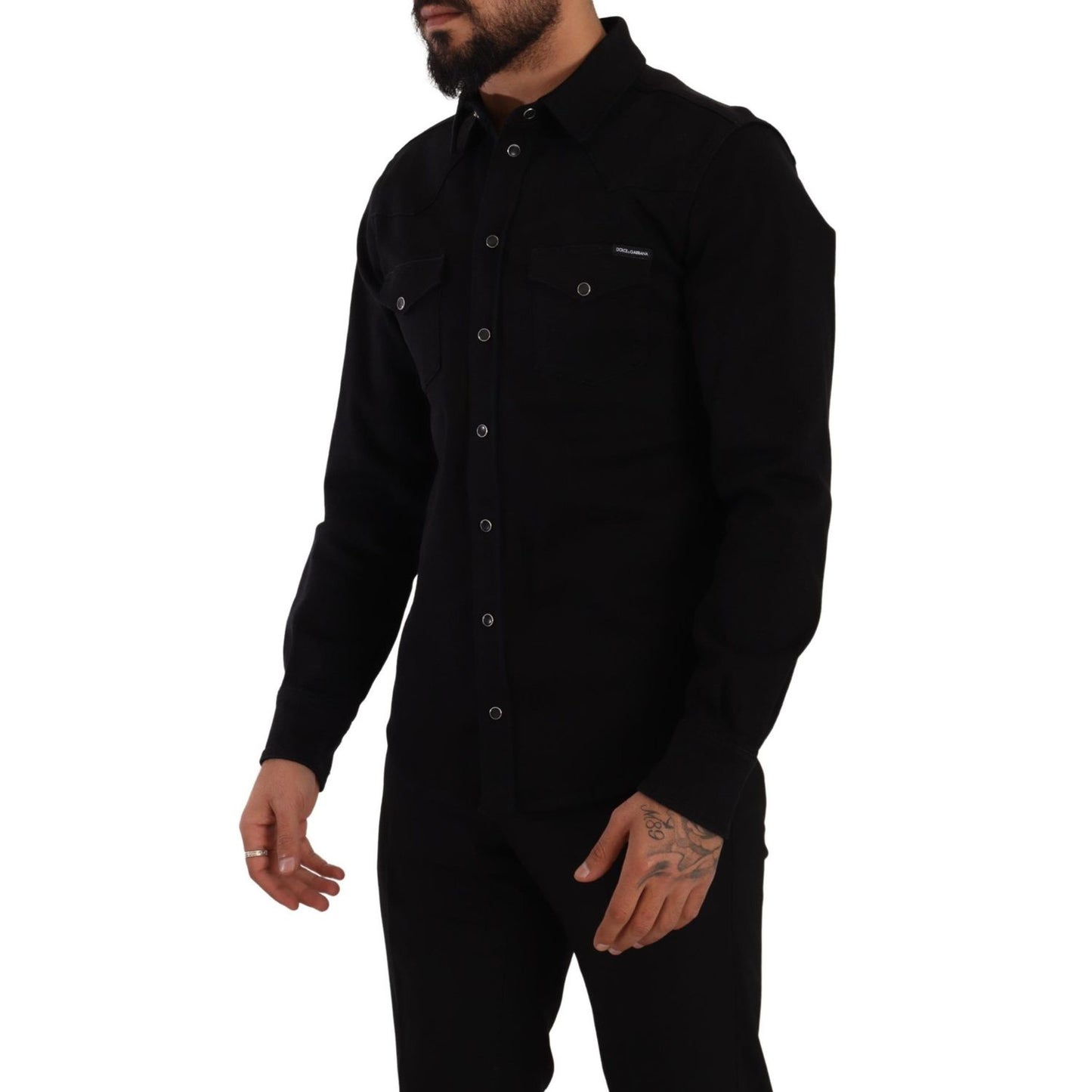 Dolce & Gabbana Black Slim Cotton Denim Stretch Shirt