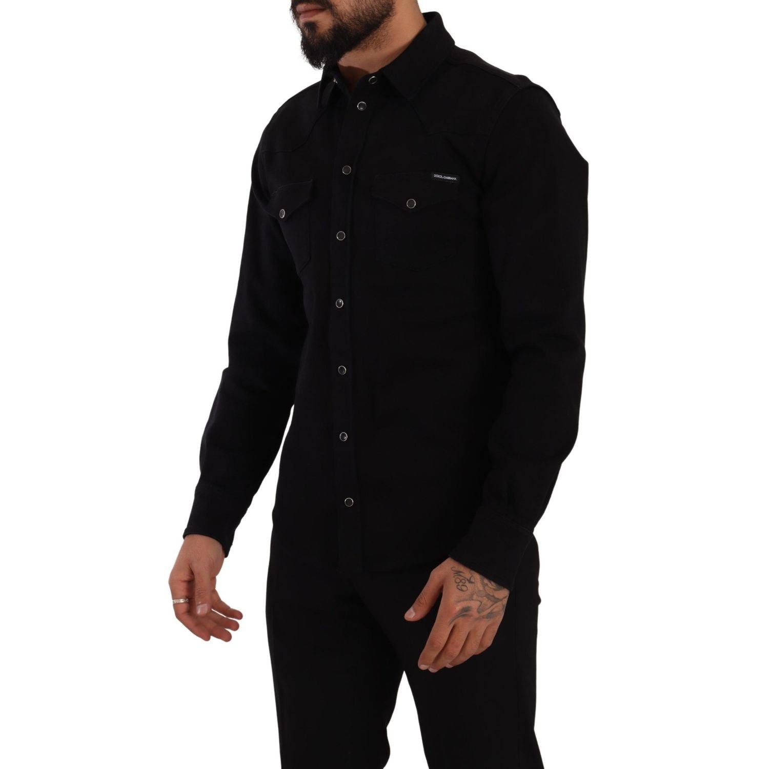 Dolce & Gabbana Black Slim Cotton Denim Stretch Shirt