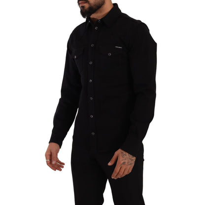 Dolce & Gabbana Black Slim Cotton Denim Stretch Shirt