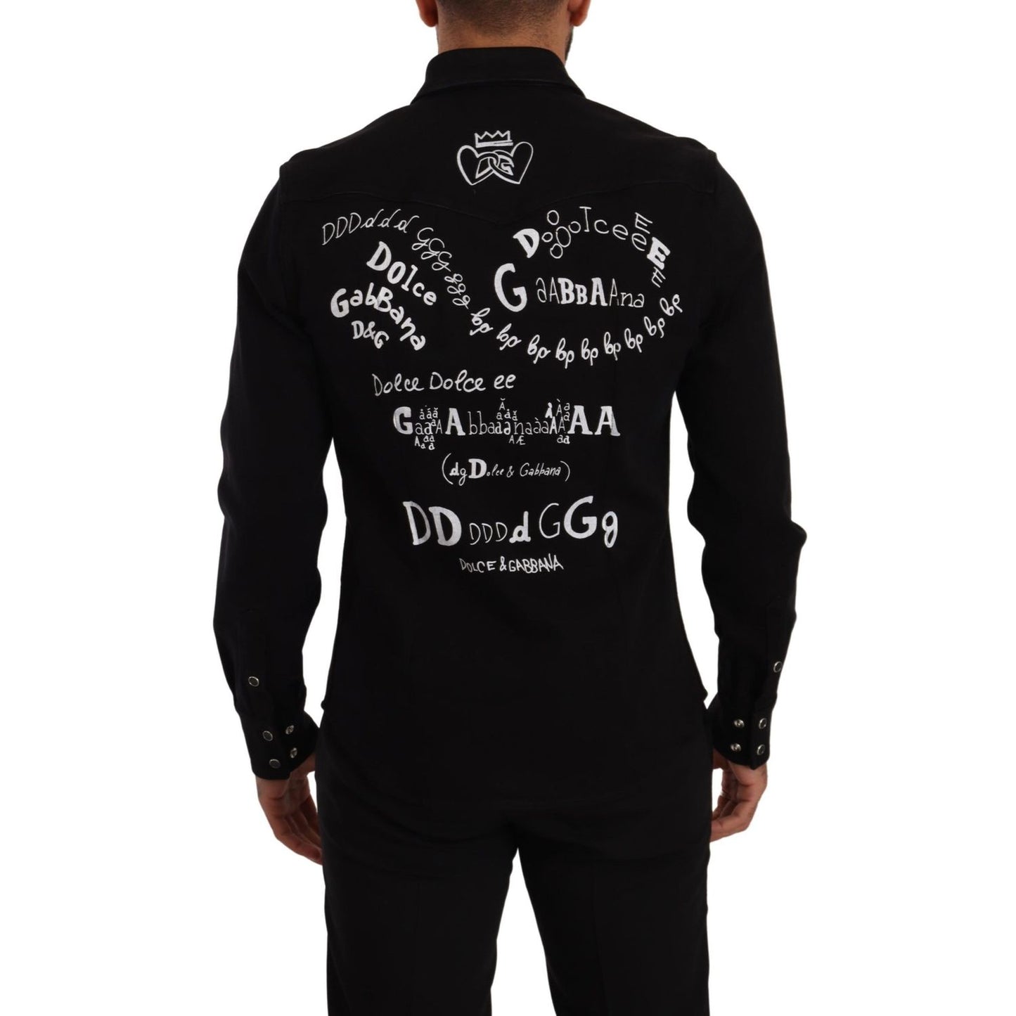 Dolce & Gabbana Black Slim Cotton Denim Stretch Shirt