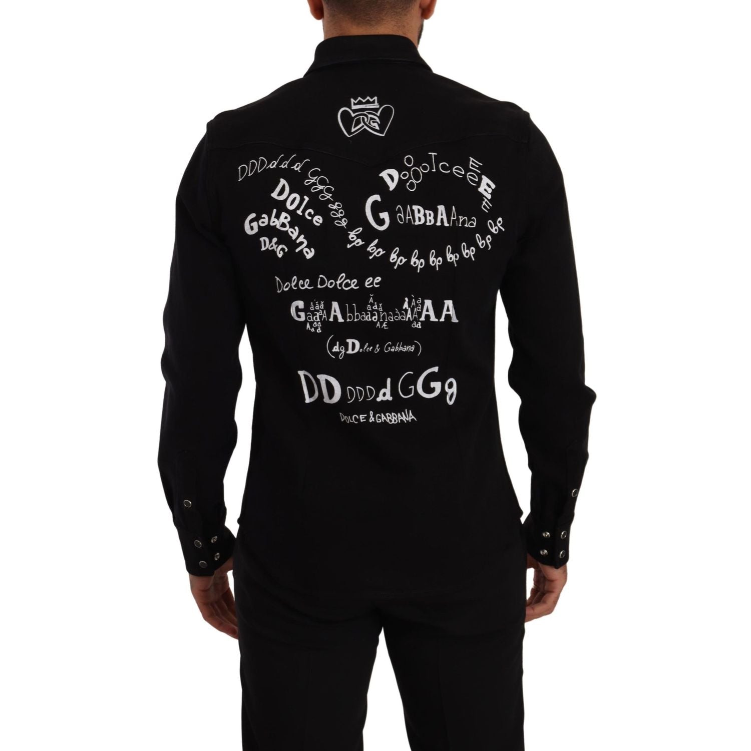 Dolce & Gabbana Black Slim Cotton Denim Stretch Shirt
