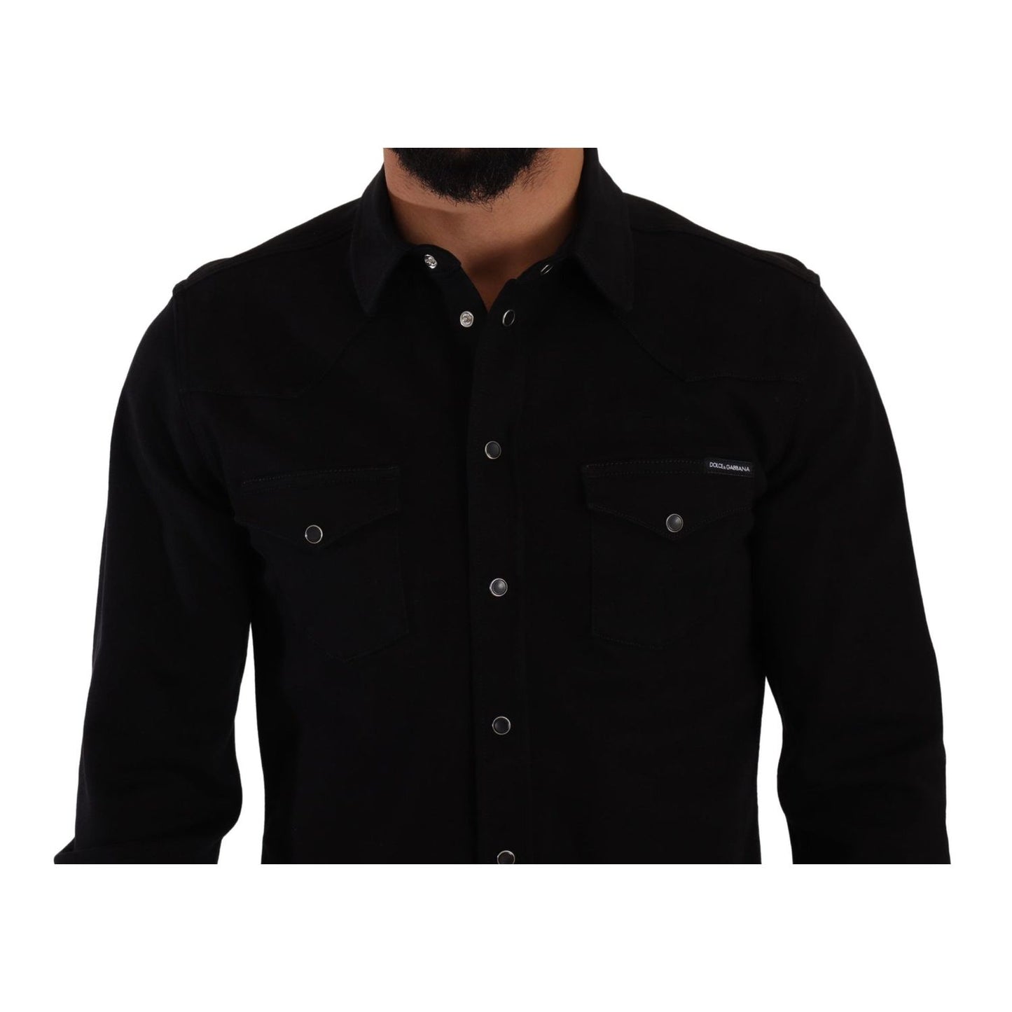 Dolce & Gabbana Black Slim Cotton Denim Stretch Shirt