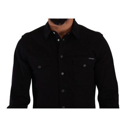 Dolce & Gabbana Black Slim Cotton Denim Stretch Shirt