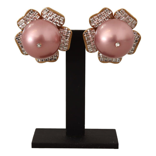 Dolce & Gabbana Elegant Floral Crystal Pearl Clip-On Earrings WOMAN EARRING Dolce & Gabbana