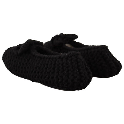 Dolce & Gabbana Black Slip On Ballerina Flats Wool Knit Shoes
