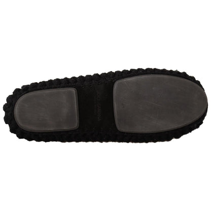 Dolce & Gabbana Black Slip On Ballerina Flats Wool Knit Shoes