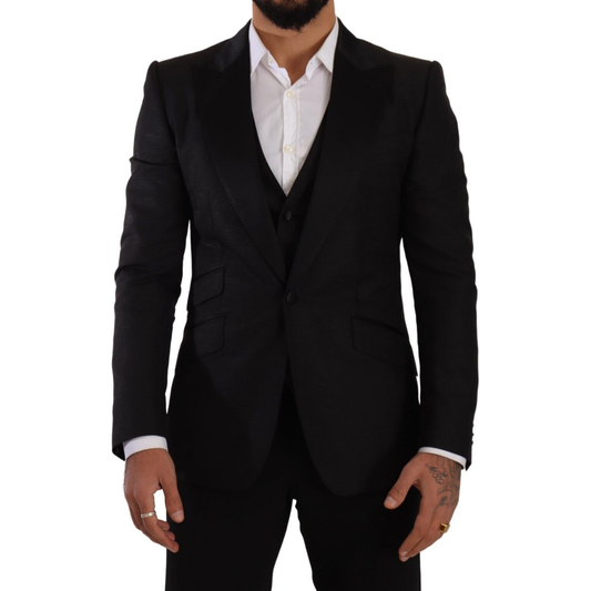 Dolce & Gabbana Black Slim Fit 2 Piece SICILIA Blazer 1728,3% Polyester,34% Silk,67345645728,Black,Blazers - Men - Clothing,Clothing,Dolce & Gabbana,IT48 | M,Material: 63% Virgin Wool,Men,Men - Clothing,New with tags,Suits & Blazers - Clothing,Two-Piece S