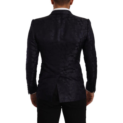 Dolce & Gabbana Blue Floral Jacquard Silk Coat MARTINI Blazer