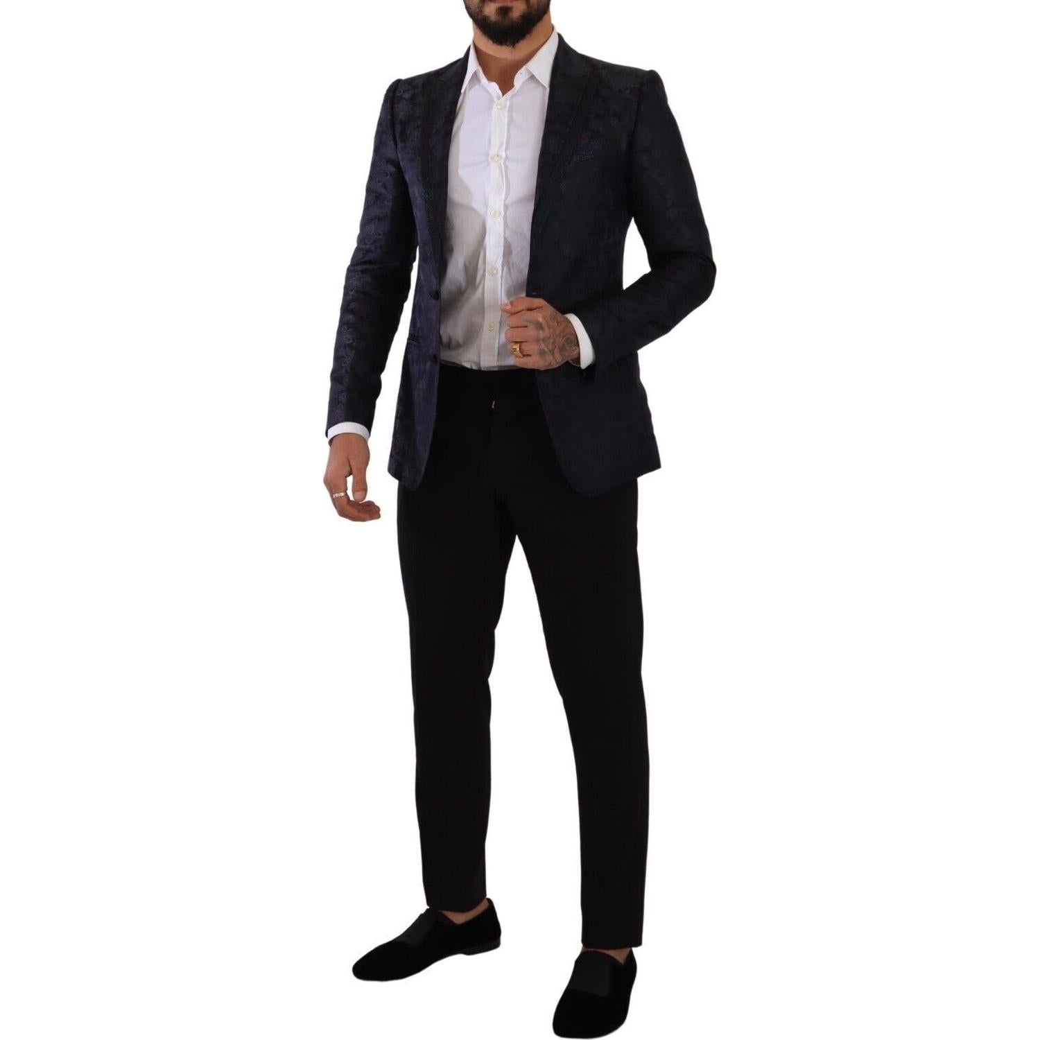 Dolce & Gabbana Blue Floral Jacquard Silk Coat MARTINI Blazer
