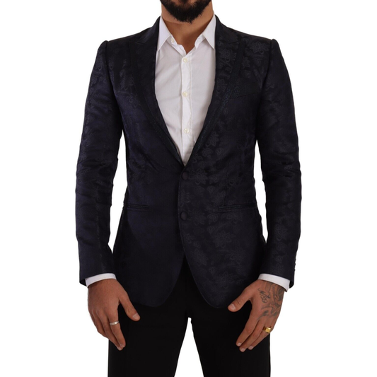 Dolce & Gabbana Blue Floral Jacquard Silk Coat MARTINI Blazer 1728,2% Wool,5% Acetate,67345645728,Blazers - Men - Clothing,Blazers - Suits & Blazers - Clothing,Blue,Clothing,Dolce & Gabbana,IT44 | XS,Material: 93% Silk,Men,Men - Clothing,New with tags,Sui