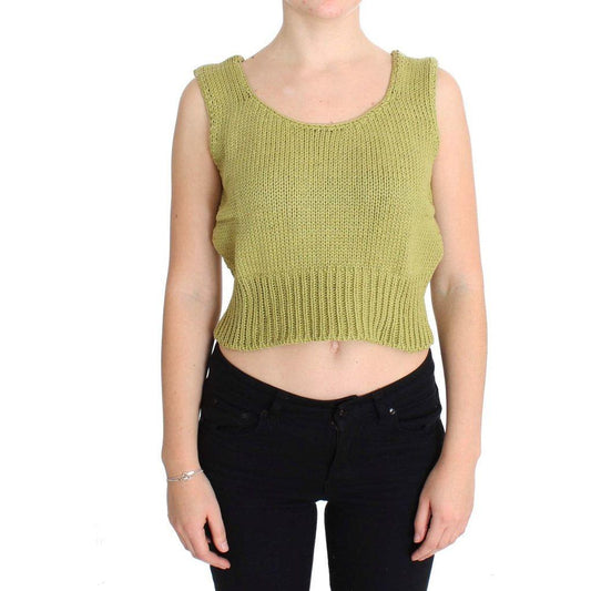 PINK MEMORIES Green Cotton Blend Knitted Sleeveless Sweater