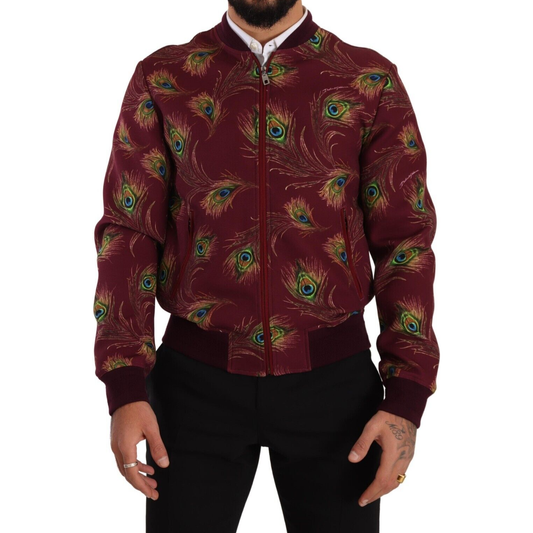 Dolce & Gabbana Radiant Red Peacock Print Bomber Jacket Dolce & Gabbana