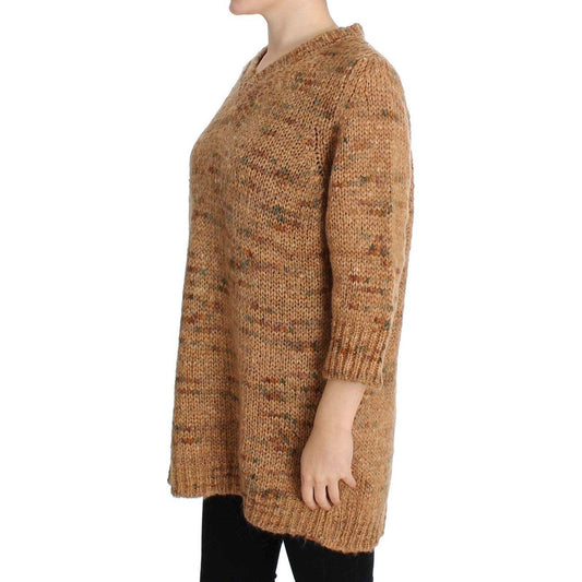 PINK MEMORIES Chic Brown Oversize Knitted V-Neck Sweater PINK MEMORIES