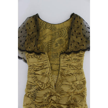 Dolce & Gabbana Yellow Black Floral Lace Ricamo Gown Dress